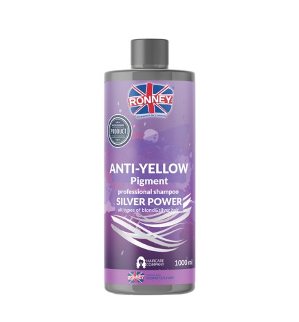 Ronney Shampoo Silver Power Anti-Yellow Pigment - Szampon Do Włosów Blond, Rozjaśnianych I Siwych No Yellow 1000 Ml