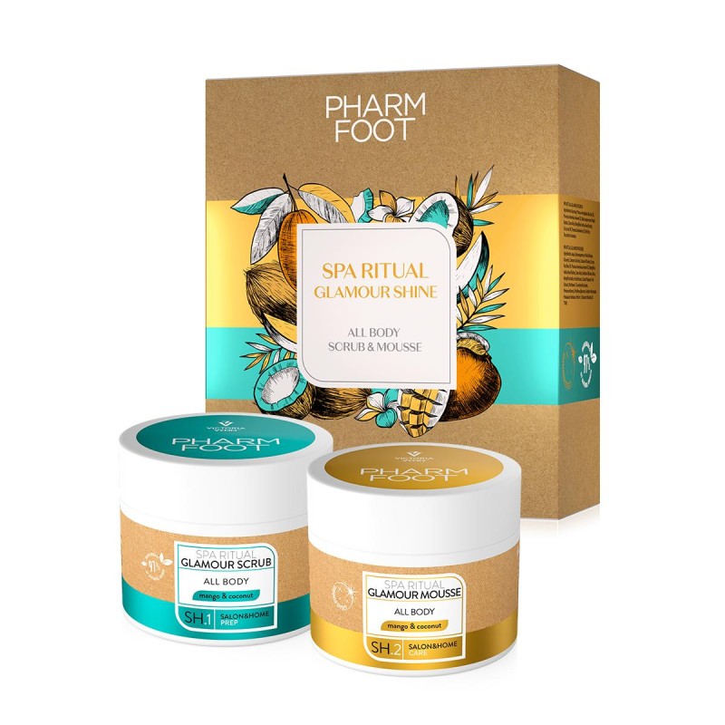 Pharm Foot Spa Ritual Glamour Shine Set Peeling I Mus Rozświetlający Do Całego Ciała Mango & Kokos