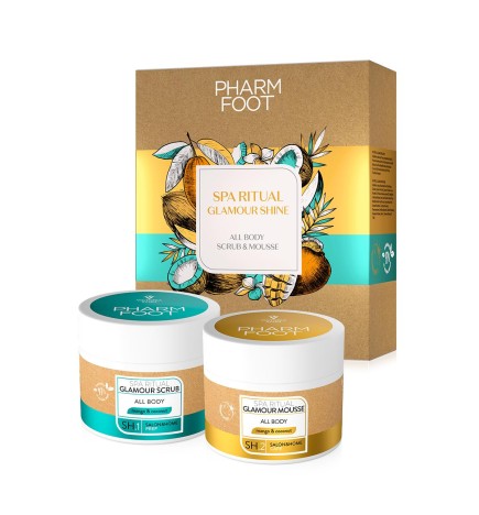 Pharm Foot Spa Ritual Glamour Shine Set Peeling I Mus Rozświetlający Do Całego Ciała Mango & Kokos