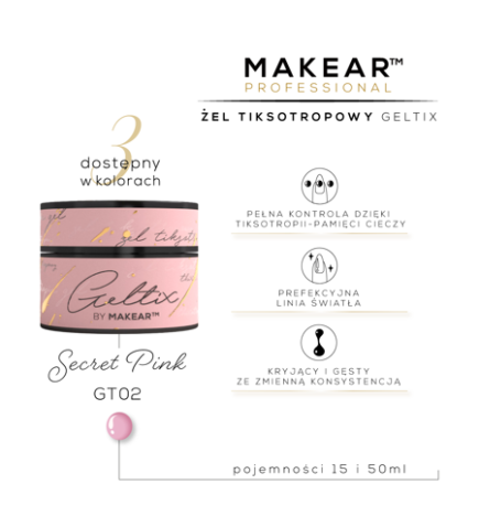 Makear GT02 - Geltix Żel Budujący Tiksotropowy Secret Pink 50ml