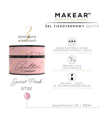 Makear GT02 - Geltix Żel Budujący Tiksotropowy - Secret Pink 15ml