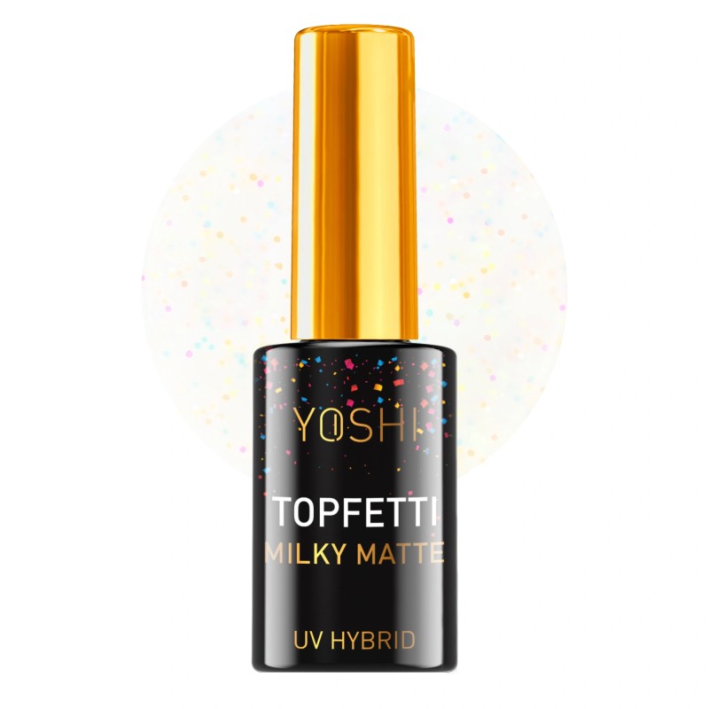 Yoshi - Uv Top Topfetti Milky Matte Top Z Kolorową Drobiną, Wykończenie Mleczny Mat 10ml