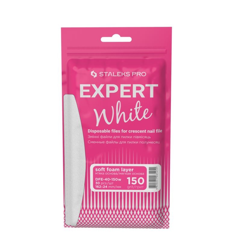 Staleks Pro Expert White DFE-40-150W Nakładki Jednorazowe Białe Do Pilnika Półksiężyc Gradacja 150 30 Sztuk