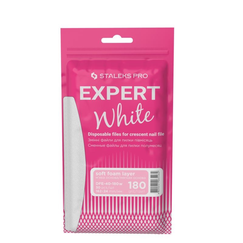 Staleks Pro Expert White DFE-40-180W Nakładki Jednorazowe Białe Do Pilnika Półksiężyc Gradacja 180 30 Sztuk