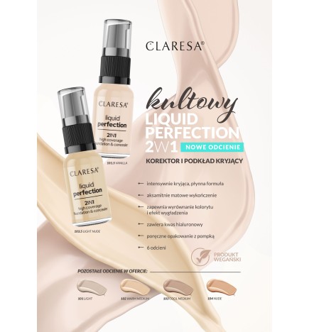 Claresa 2w1 Korektor I Podkład Kryjący Liquid Perfection 101,5 Vanilla 18g