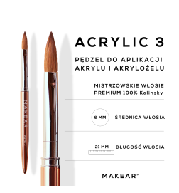 Makear Pędzel Do Nakładania Akrylu Acrylic 3, Włosie 100% Kolinsky