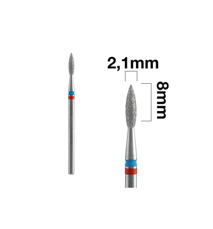 Staleks Frez Diamentowy DUO Płomyk Czerwono-Niebieski EXPERT Średnica 2,1 Mm / Część Pracująca 8 Mm