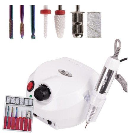 Frezarka Do Paznokci 65w Z Zestawem Profesjonalnych Frezów Powerdrill Dm202 Mollylac Biała White